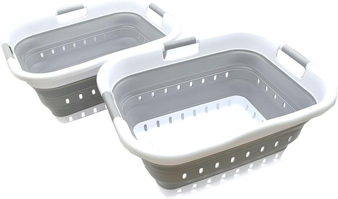 SAMMART 41L (10.8 gallon)Set of 2 Collapsible 3 Handled Plastic Laundry Basket-Foldable Pop Up St... | Amazon (US)