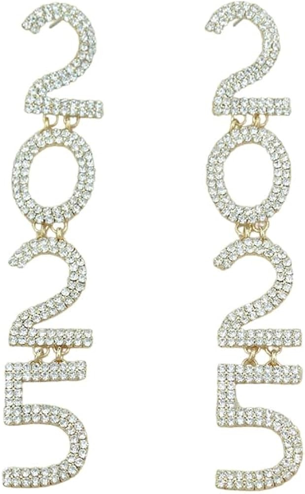 2025 Women's New Year pendant earrings，1 Pair Rhinestone Long Earrings Crystal 2025 Number Lett... | Amazon (US)