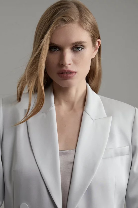 Structured Viscose Satin Tailored Double Breast Jacket | Karen Millen UK + IE + DE + NL
