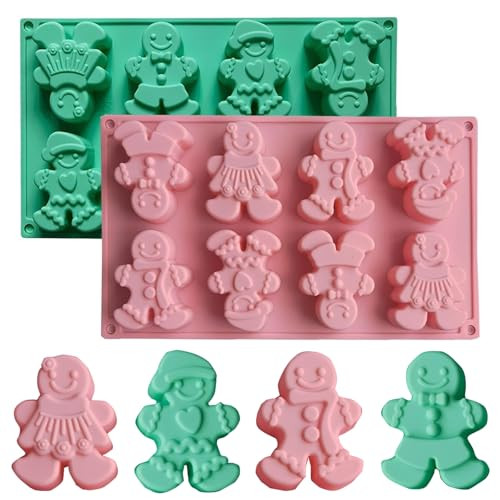 Copzievkae 2 Pack Gingerbread Man Silicone Mold, 6 Cavity Christmas Silicone Cake Molds, Christmas Silicone Molds Christmas Gingerbread Man Cake Mold for Cake, DIY Soap, Jello, Cookie | Amazon (US)