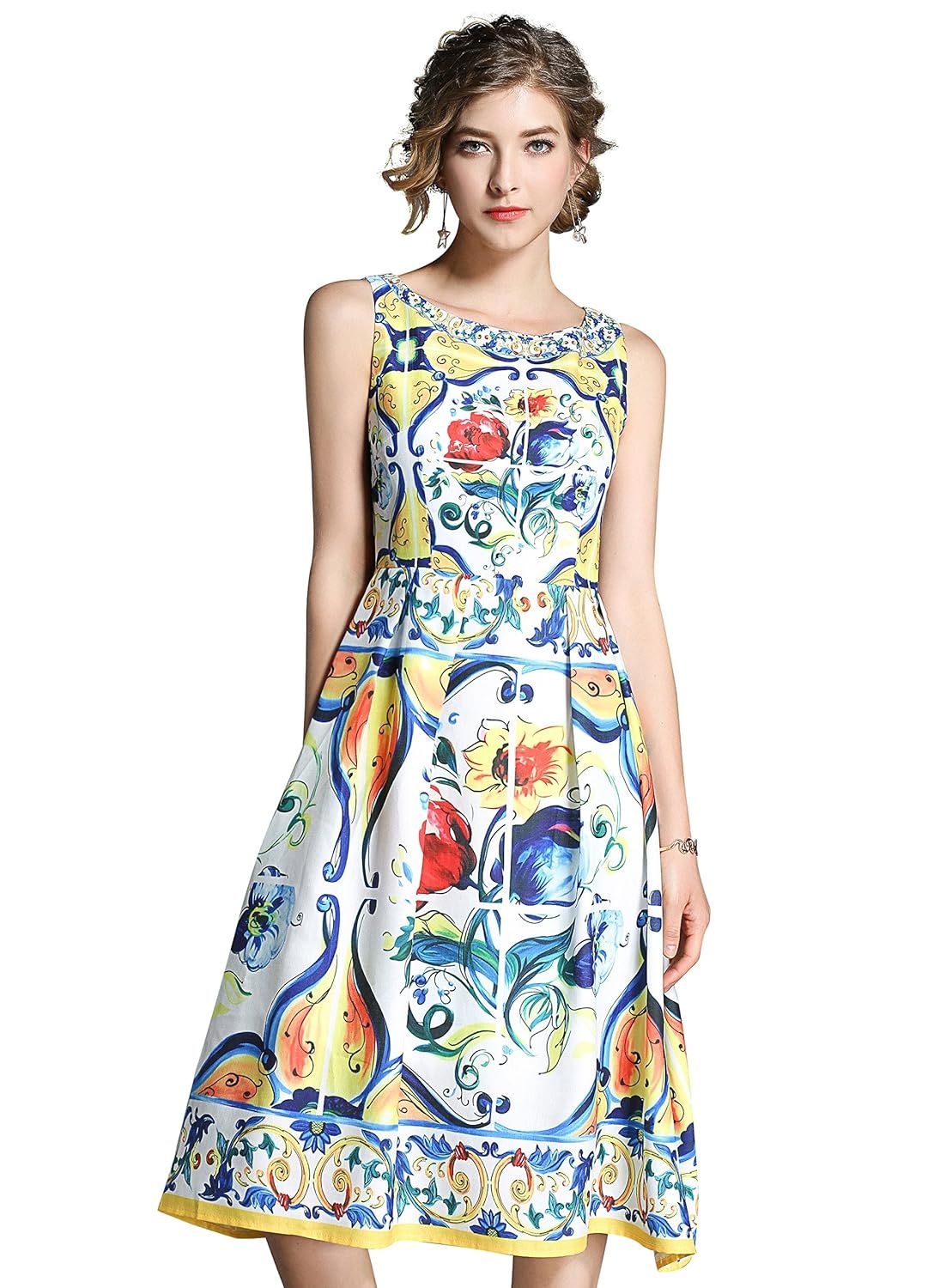 LAI MENG FIVE CATS Women's Sleeveless Floral Printed Sundress Casual Dress | Amazon (US)