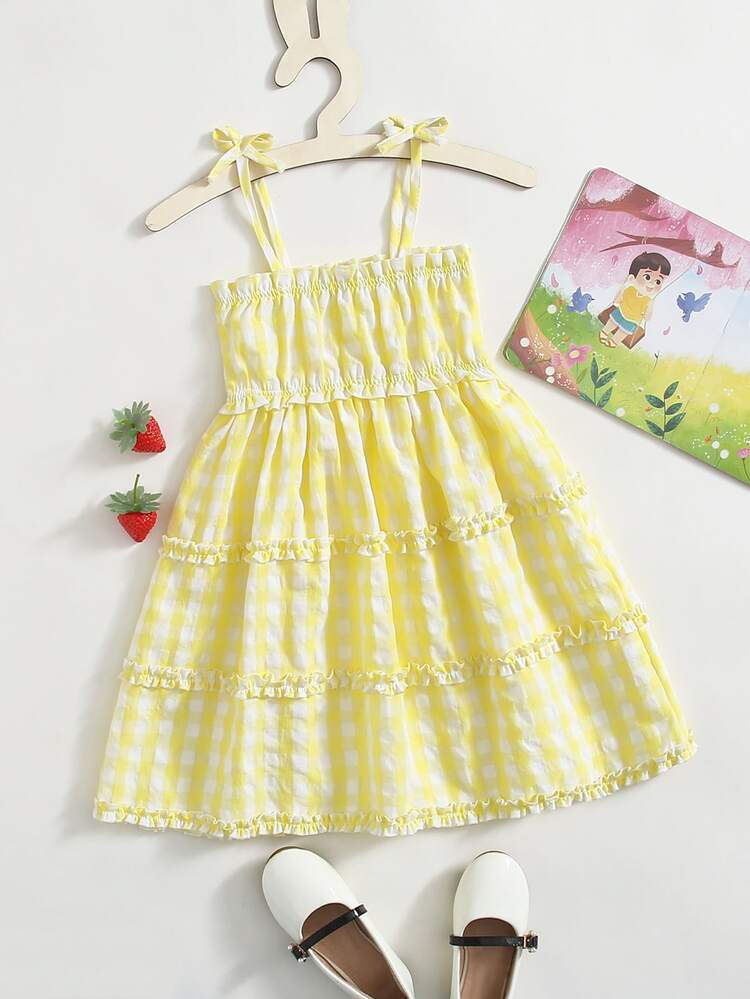 Toddler Girls Gingham Print Knotted Cami Dress | SHEIN