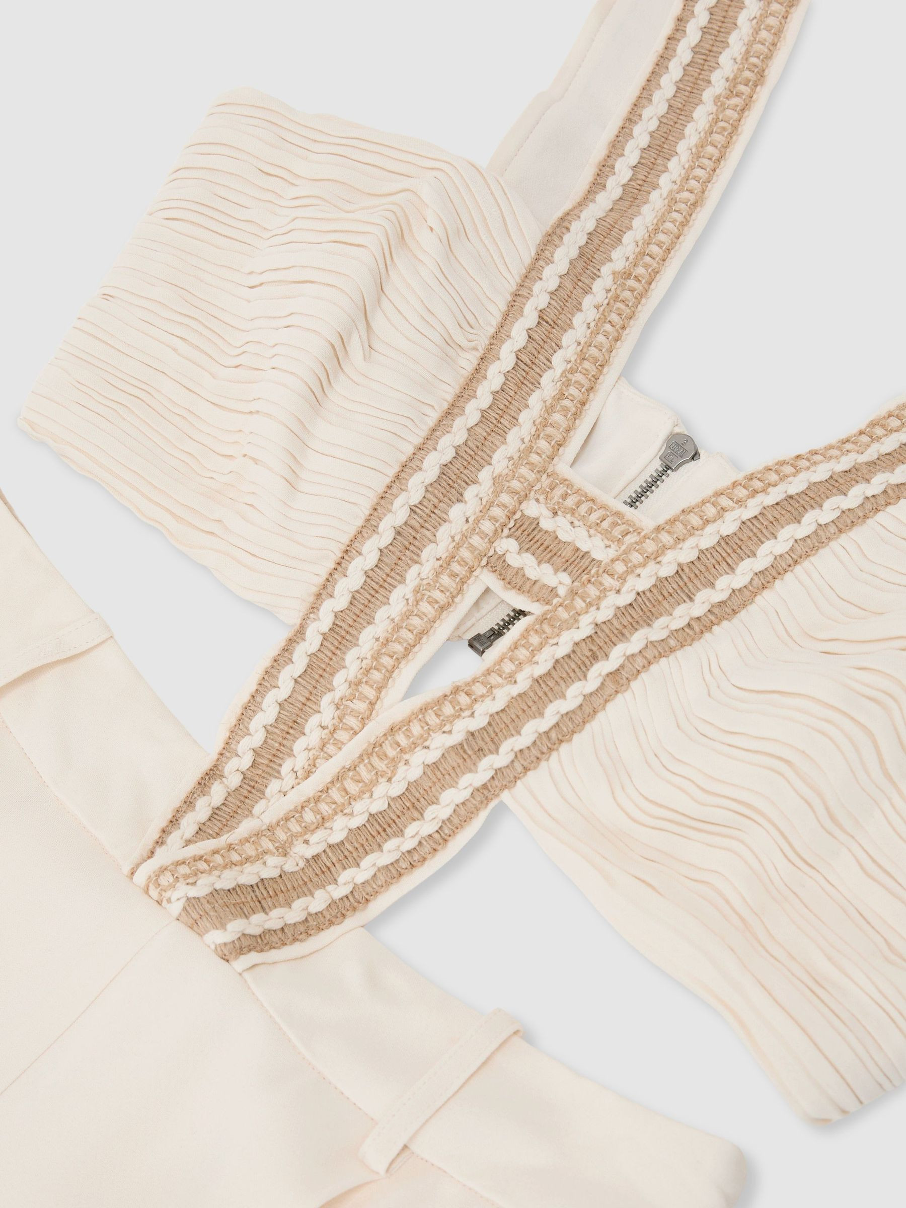 Woven-Trim Cut-Out Wide Leg Jumpsuit in Ivory | Reiss UK