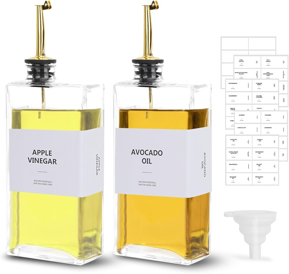 Sunal Olive Oil Dispenser Bottles,Set of 2 Square Oil Dispenser Bottle,500ml/16.9 oz Glass Oil an... | Amazon (CA)