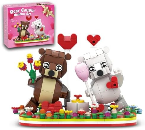 Valentines Brown and White Dancing Bear Couple Building Blocks Set Toy, Valentine‘s Day Love He... | Amazon (US)