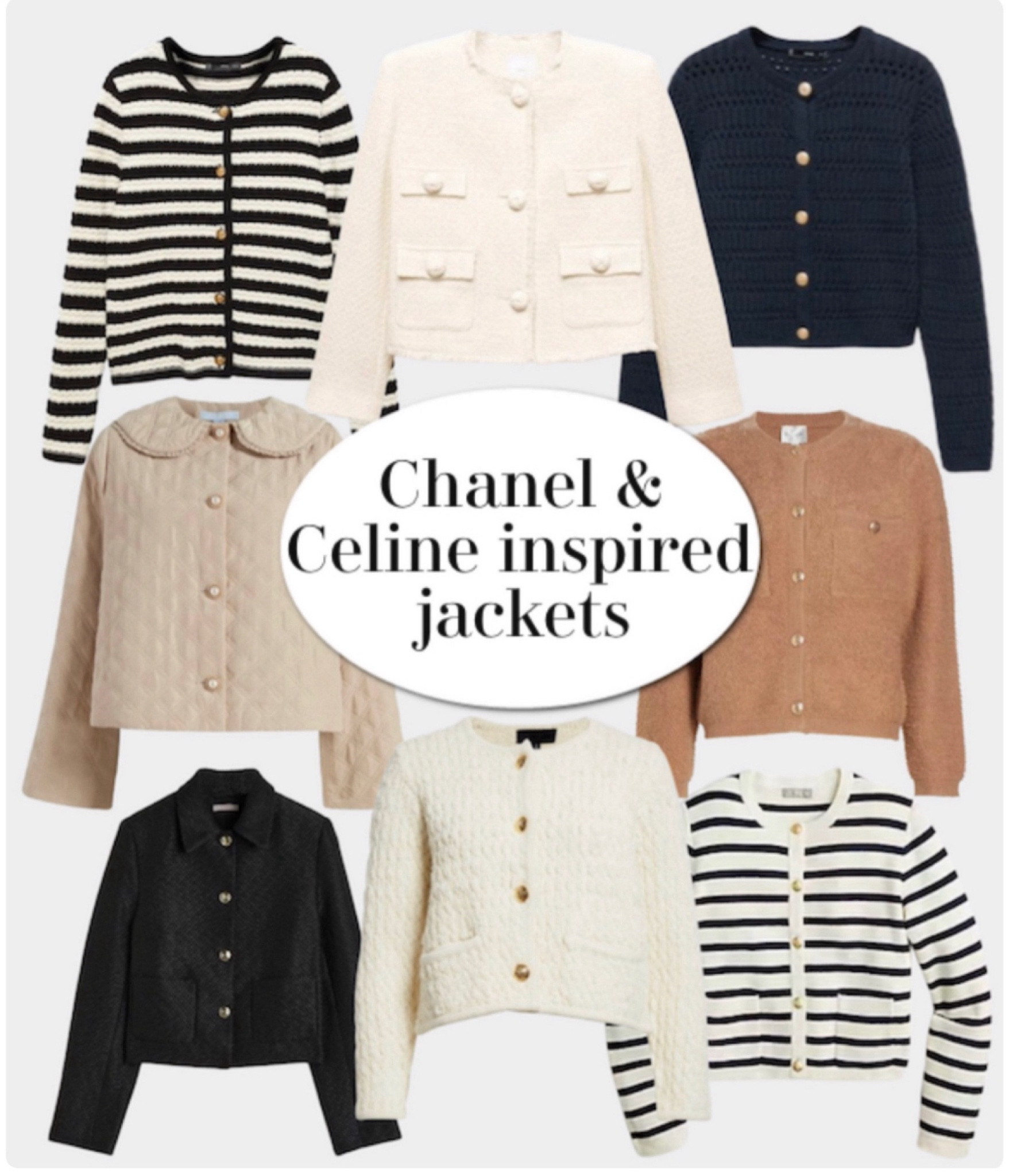 Affordable Chanel and Celine inspired jackets and cardigans French designer style outfit ideas 

#LTKsalealert #LTKfindsunder100 #LTKover40