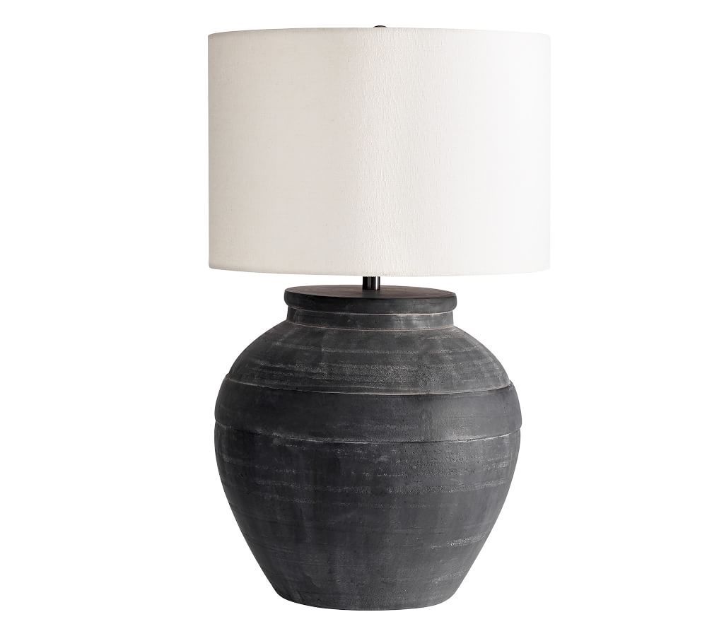 Faris 21&amp;quot; Large Ceramic Table Lamp, Matte Black Base with Large Straight Sided Textured ... | Pottery Barn (US)