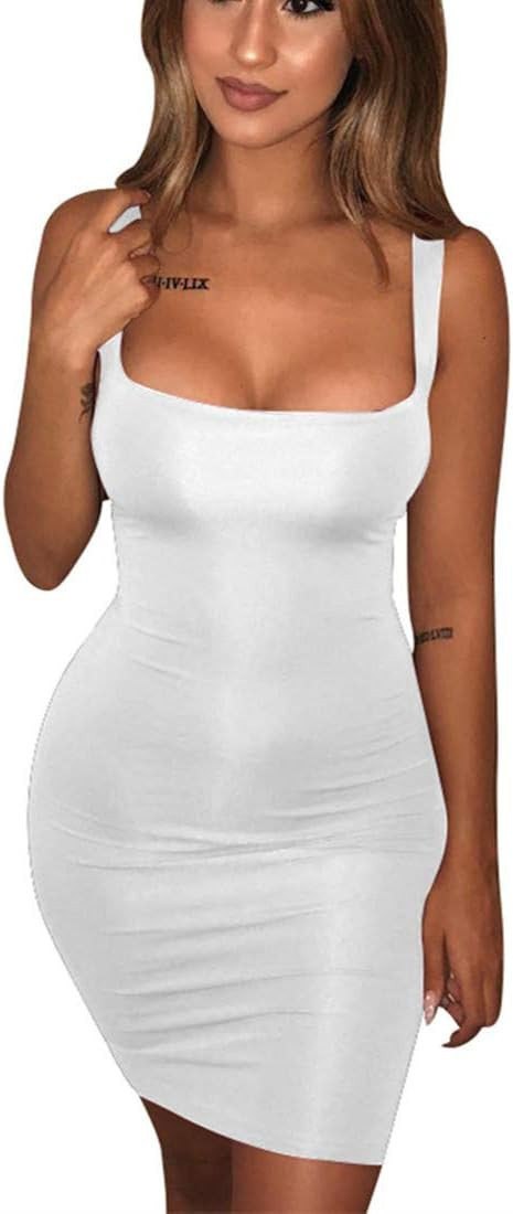 BORIFLORS Women's Casual Basic Tank Top Sexy Sleeveless Bodycon Mini Club Dress | Amazon (US)