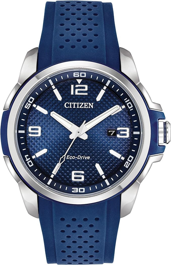 Citizen Men's Eco-Drive Weekender Watch in Stainless Steel with Blue Polyurethane Strap, Blue Dia... | Amazon (US)