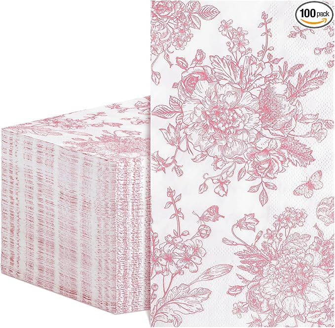 NatNarr 100 Pcs Pink Floral Napkins, Valentines Napkins Disposable Decorative Bathroom Napkin Pin... | Amazon (US)