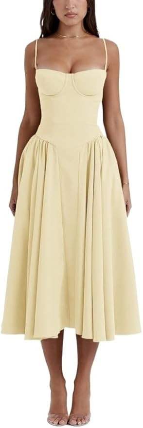 MaxNest Women's Solid Color Dress Spaghetti Strap Low Cut Open Back Bodycon Dress，Sexy Cami Big... | Amazon (US)