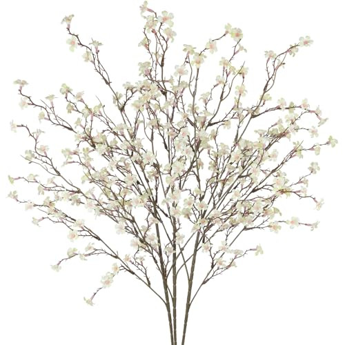 GhuaH 3 Pcs Cherry Blossom Branches Artificial Flowers for Spring Summer Indoor Decoration Faux Cherry Blossom Long Stems Creamy White Silk Fake Flowers for Tall Vase Arrangements Home Wedding Table | Amazon (US)