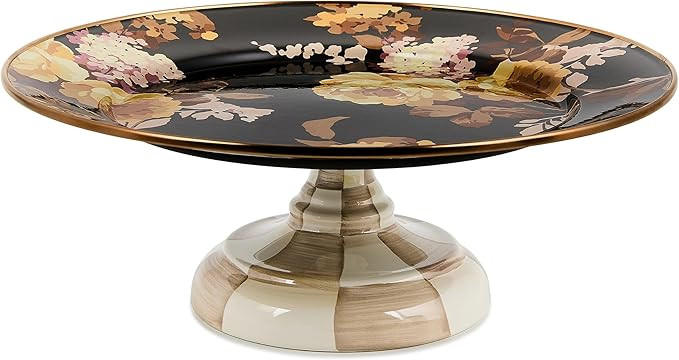 MACKENZIE-CHILDS Enamel Pedestal Platter, Round Cake Stand, Small, Wild Rose Brown | Amazon (US)
