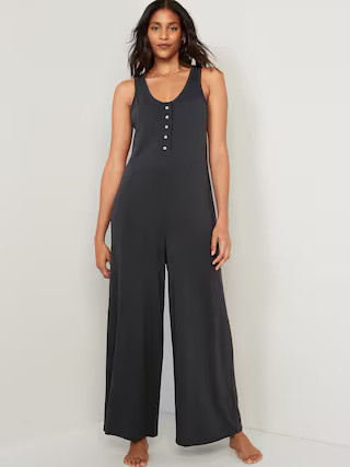 Sleeveless Sunday Sleep Henley Wide-Leg Lounge Jumpsuit for Women | Old Navy (US)