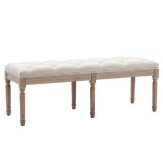 LUCKY ONE Beige Ottoman French Country Rectangle Bed Bench with Linen Upholstery and Wood Legs LU... | The Home Depot