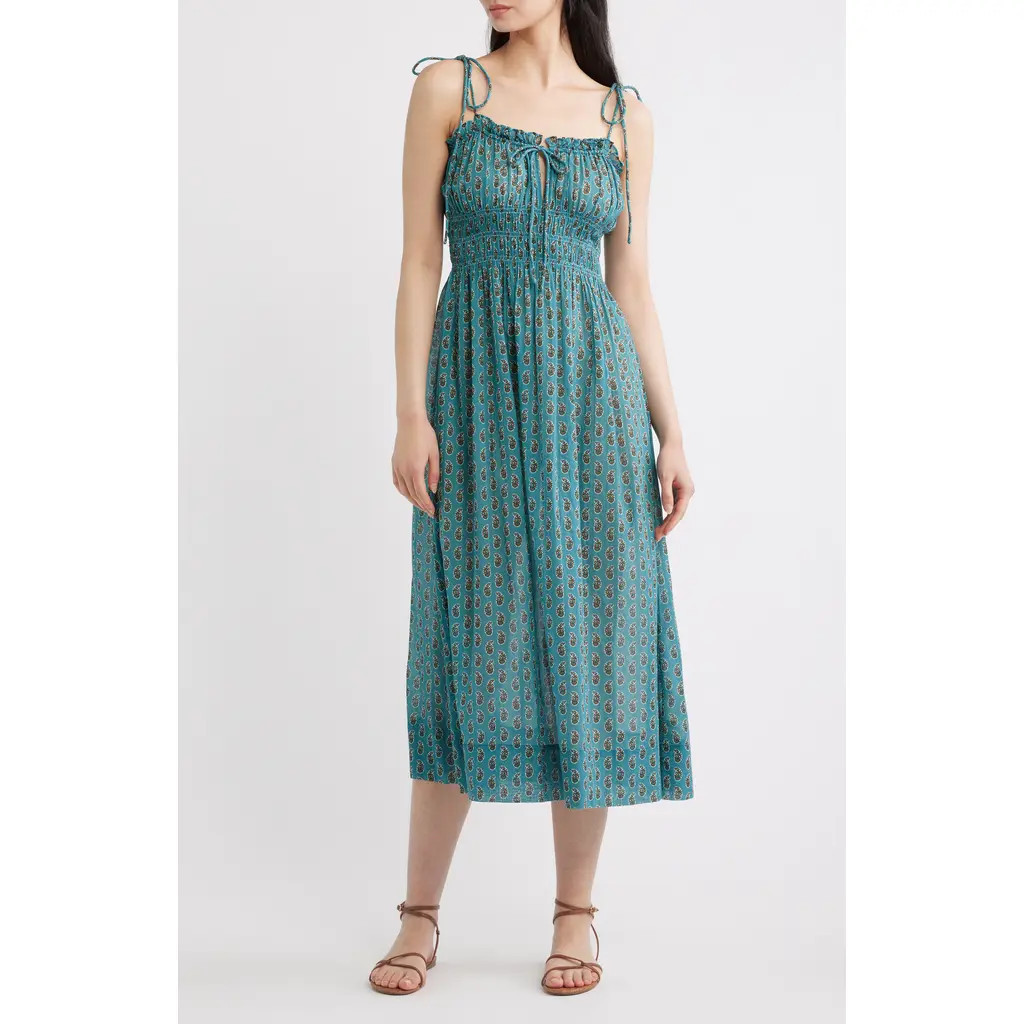 DÔEN Rhoda Cotton Midi Dress in Alba Paisley at Nordstrom, Size Large | Nordstrom