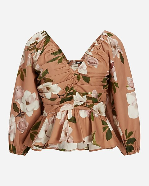 Floral Pleated Peplum Top | Express