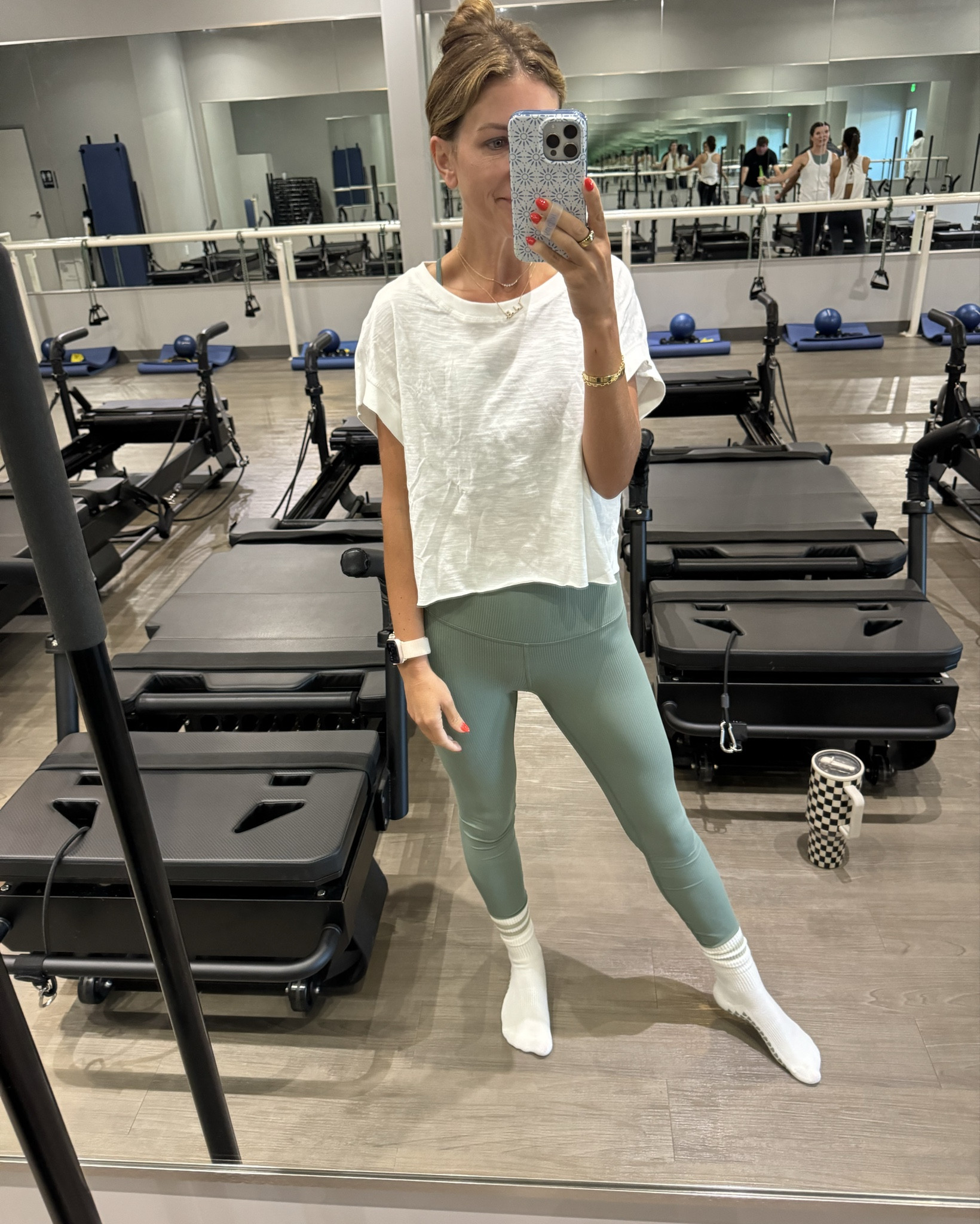 Today’s Pilates Outfit! 
Lululemon bra size 6 
Leggings size 4 
Amazon top size smalll
Amazon grippy socks 
Hydrojugg

#LTKFitness #LTKActive #LTKStyleTip