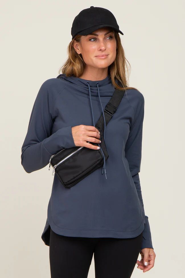 Navy Hooded Long Sleeve Active Top | PinkBlush Maternity