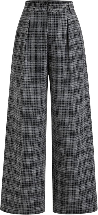 CIDER Plaid Wide Leg Pants for Women with Pockets Mid Waist Checkered Pants Business Casual Trous... | Amazon (US)