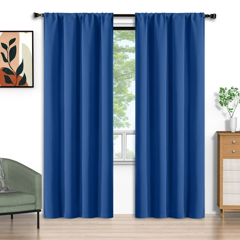 Navy Blue Blackout Curtains 52x96 inch, Rod Pocket Curtains Set of 2 Thermal Insulated, Solid Hom... | Walmart (US)