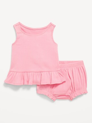 Sleeveless Ribbed Ruffle-Trim Top and Shorts Set for Baby | Old Navy (US)
