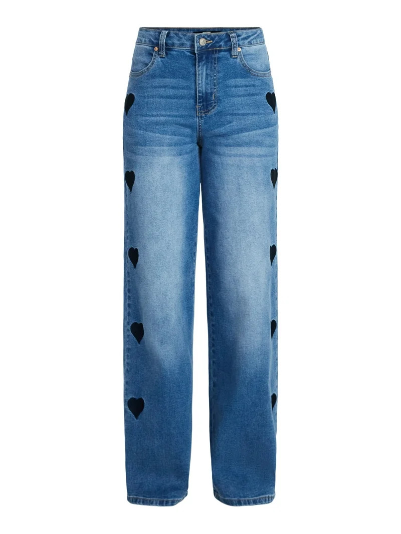 Madden NYC Women’s Ultra 90's Jeans with Heart Embroidery, 32'' Inseam, Sizes 00-18 | Walmart (US)