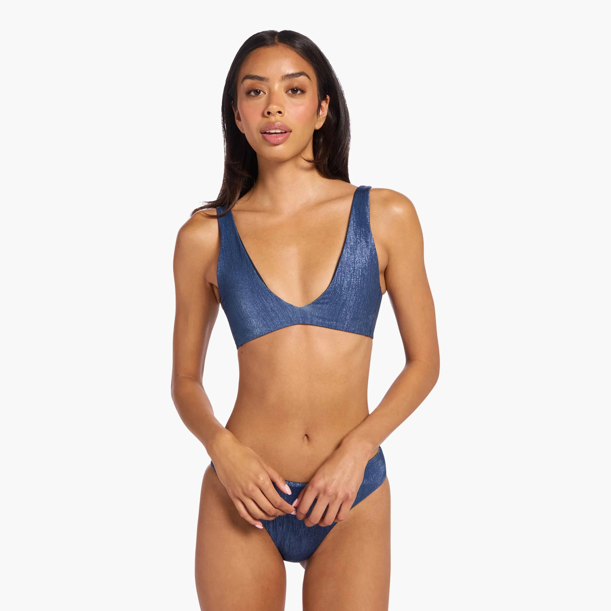 Shimmer Plunge Bikini Top | Navy | Nuuds US