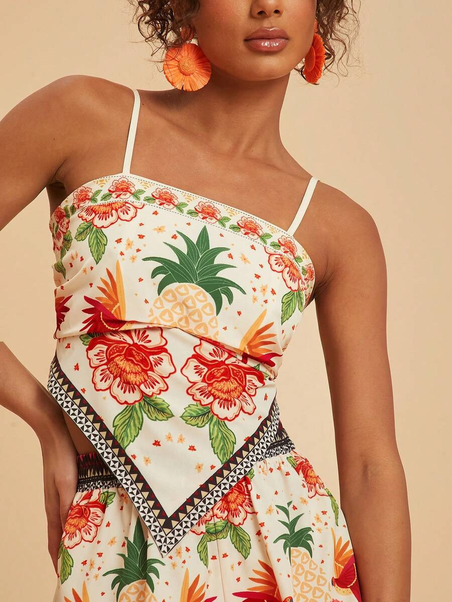 Travachic Women's 2 Pieces Summer Floral Print Asymmetric Hem Camisole And Shorts Set,Boho Flowy ... | SHEIN