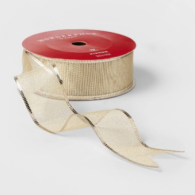 2" Sheer Christmas Ribbon Champagne Gold 75ft - Wondershop™: Nylon, Wire-Edged, Holiday Decor | Target