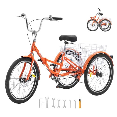 VEVOR Folding Adult Tricycle, 24-Inch Adult Folding Trikes, Lightweight Aluminum Alloy 3 Wheel Cruiser Bike with Large Rear Basket, Shopping Picnic Foldable Tricycles for Adults, Women, Men, Seniors | Amazon (US)