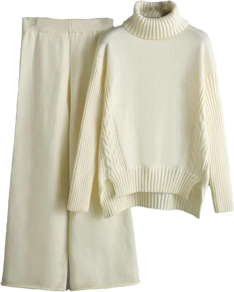 Women Two Piece Knitted Tracksuits Winter Cashmere Warm Turtleneck Sweater And Pants 2 Piece Warm... | Amazon (US)