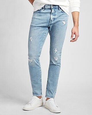 Skinny Ripped Light Wash Stretch Jeans | Express