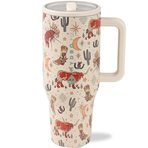 HydroJug Traveler - 40 oz Water Bottle with Handle & Flip Straw - Fits in Cup Holder, Leak Resistant Tumbler-Reusable Insulated Stainless Steel & Rubber Base - Gifts for Women & Men, Rodeo | Amazon (US)