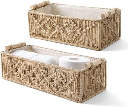 Mkono Macrame Storage Baskets Boho Decor Box Handmade Woven Decorative Countertop Toilet Tank She... | Amazon (US)