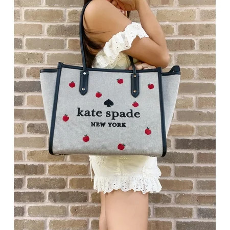 Kate Spade Ella Large Orchard Toss Apple Embroidered Shoulder Bag Tote Black | Walmart (US)