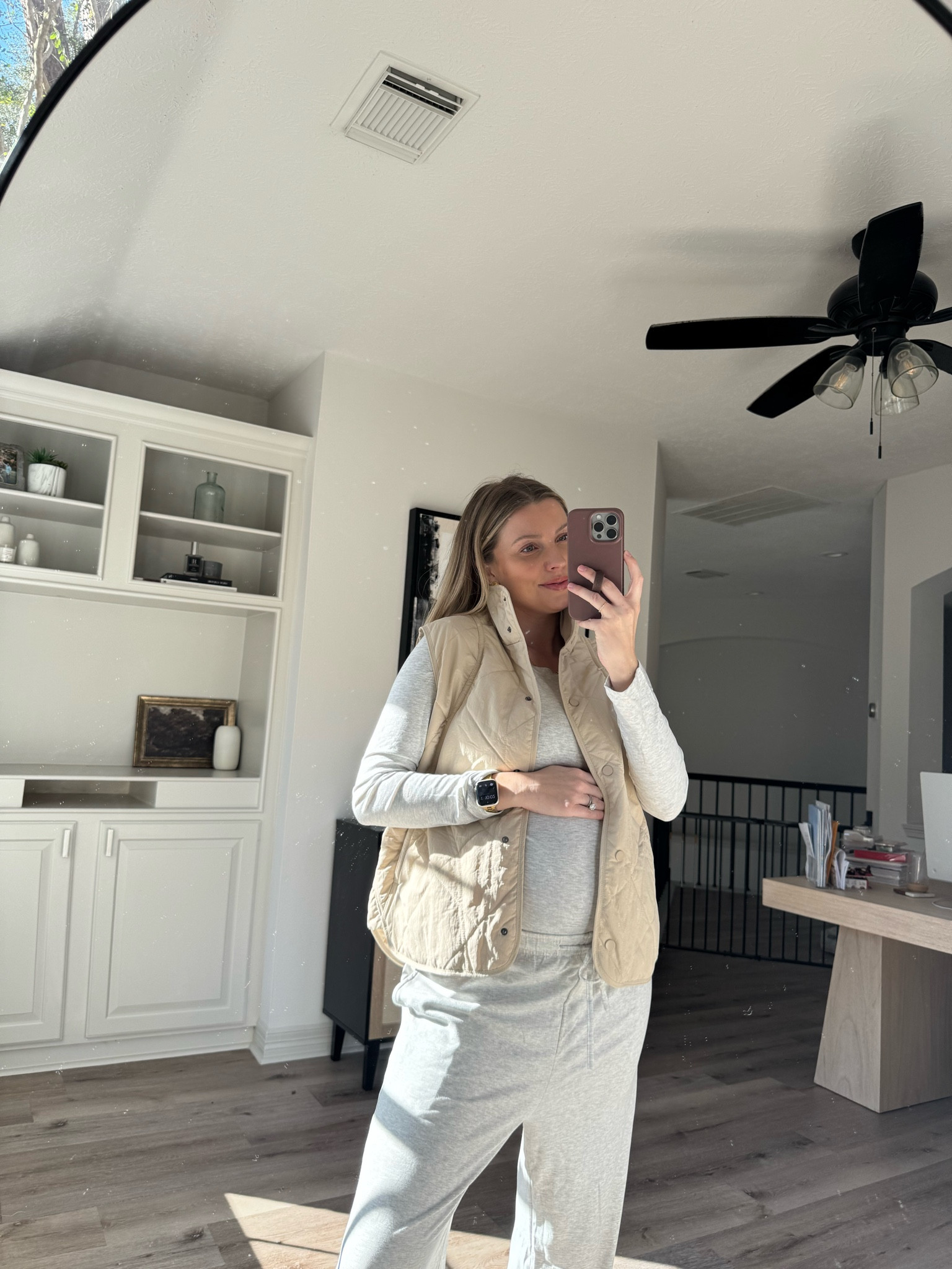 Cozy winter outfit | this quilter vest is so comfy and perfect for layering over cozy lounge sets. I am wearing size L in the vest and M 31 in length in the set. 

#LTKStyleTip #LTKFindsUnder50 #LTKBump