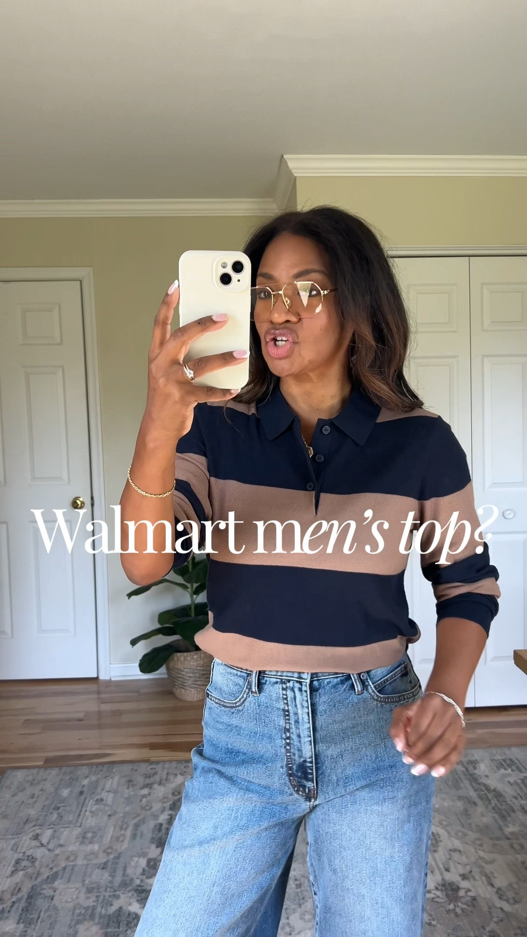 Wearing a small in the shirt. And size small/4 in the jeans the jeans run long I’m 5.5” ￼

#LTKgrwm #LTKootd #LTKOver40