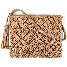 Boho Crossbody Handbag,Handwoven cotton rope Shoulder Bag,Summer Beach Clutches Bags for Women | Amazon (US)