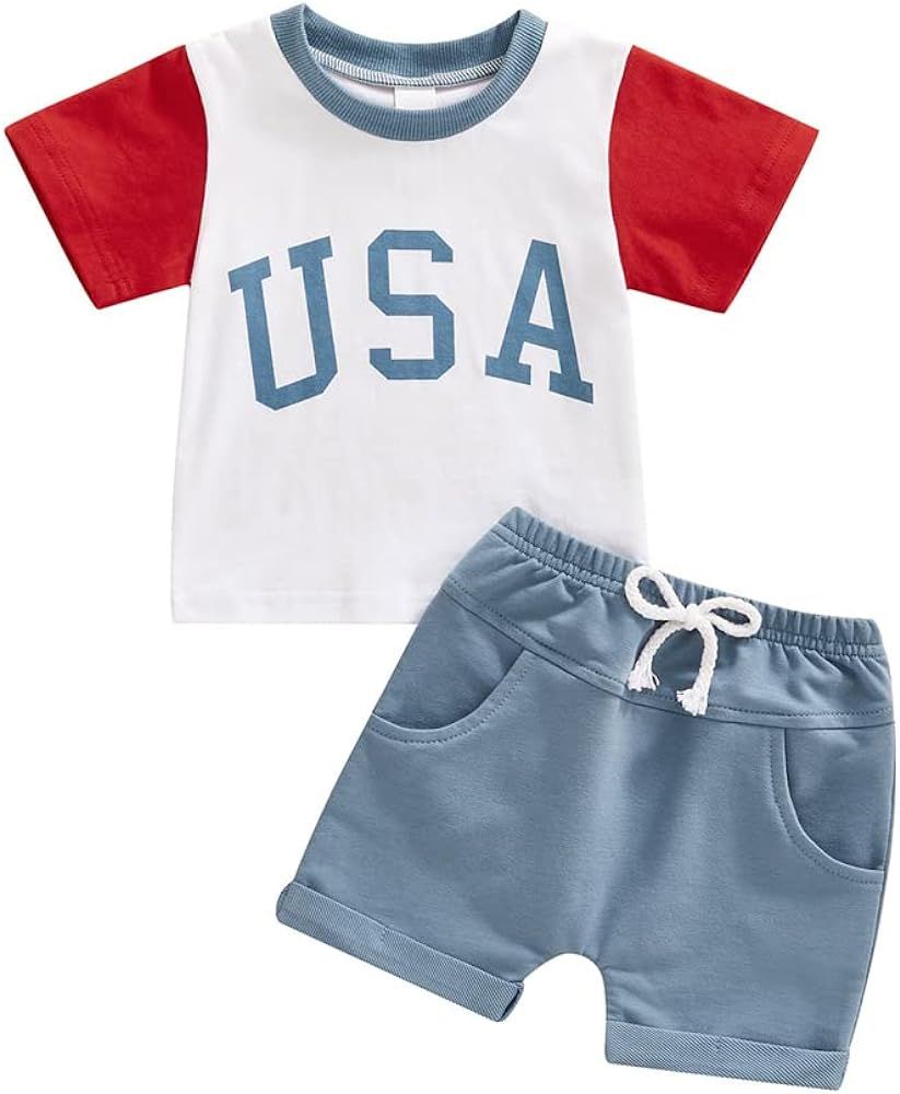 Newborn Infant Baby Boy Summer Clothes Cute Short Sleeve Bro Tshirt Solid Color Shorts 3 6 9 12 18 2 | Amazon (US)