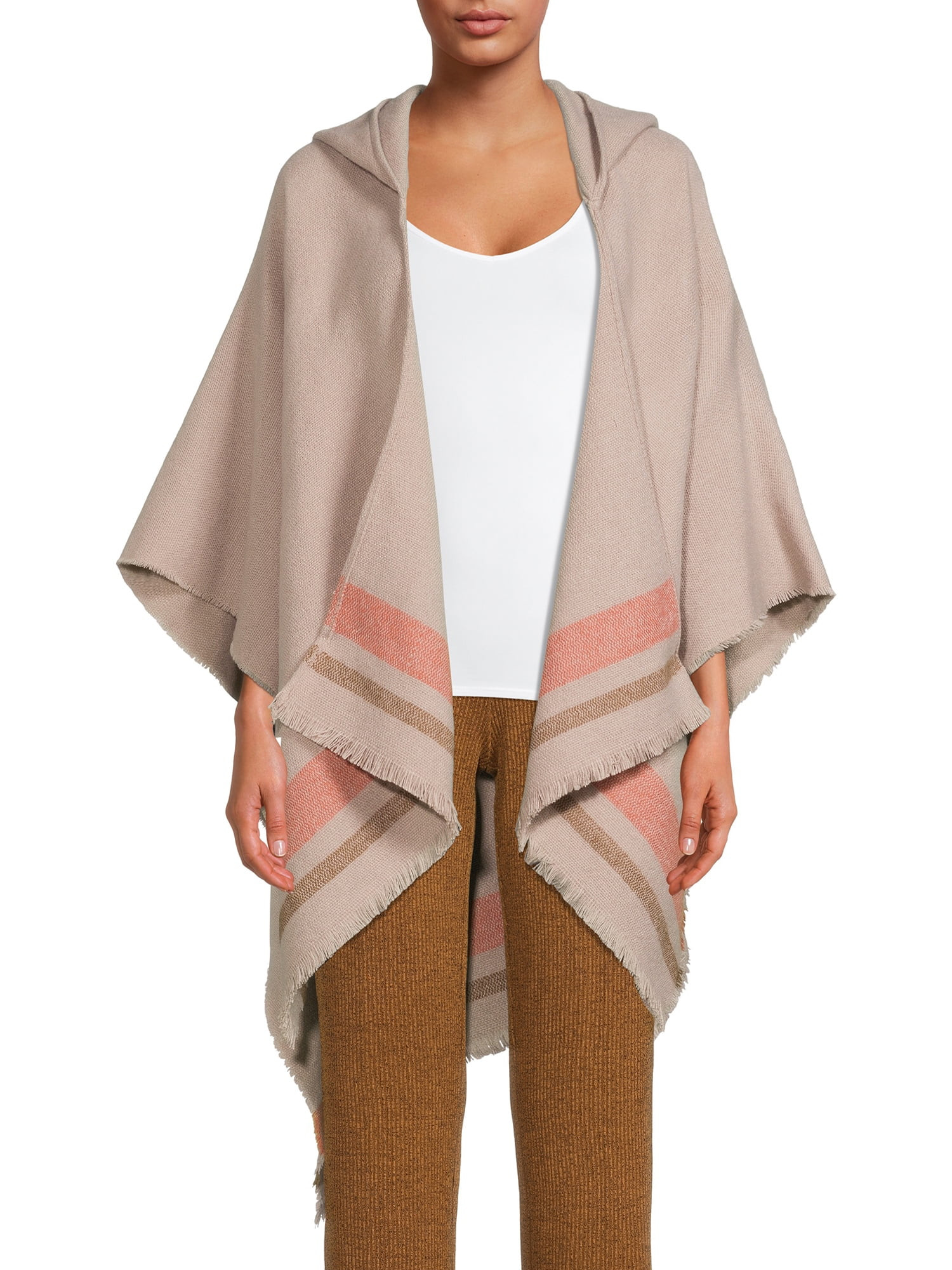 C. Wonder Women's Border Stripe Ruana Wrap with Hood | Walmart (US)