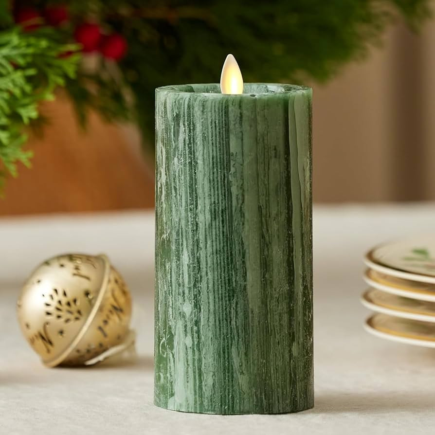 Luminara Selenite Looking Flameless Candle, Holiday Green 3" x 6.5", Battery Operated Real Wax Mo... | Amazon (US)
