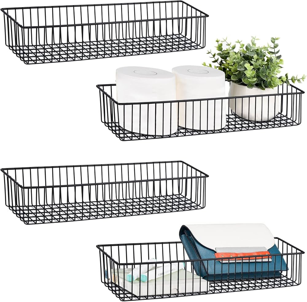 Wetheny Farmhouse Décor Metal Wire Organizer Storage Basket Bin(4 Pack)-Toilet Paper Storage-Org... | Amazon (US)