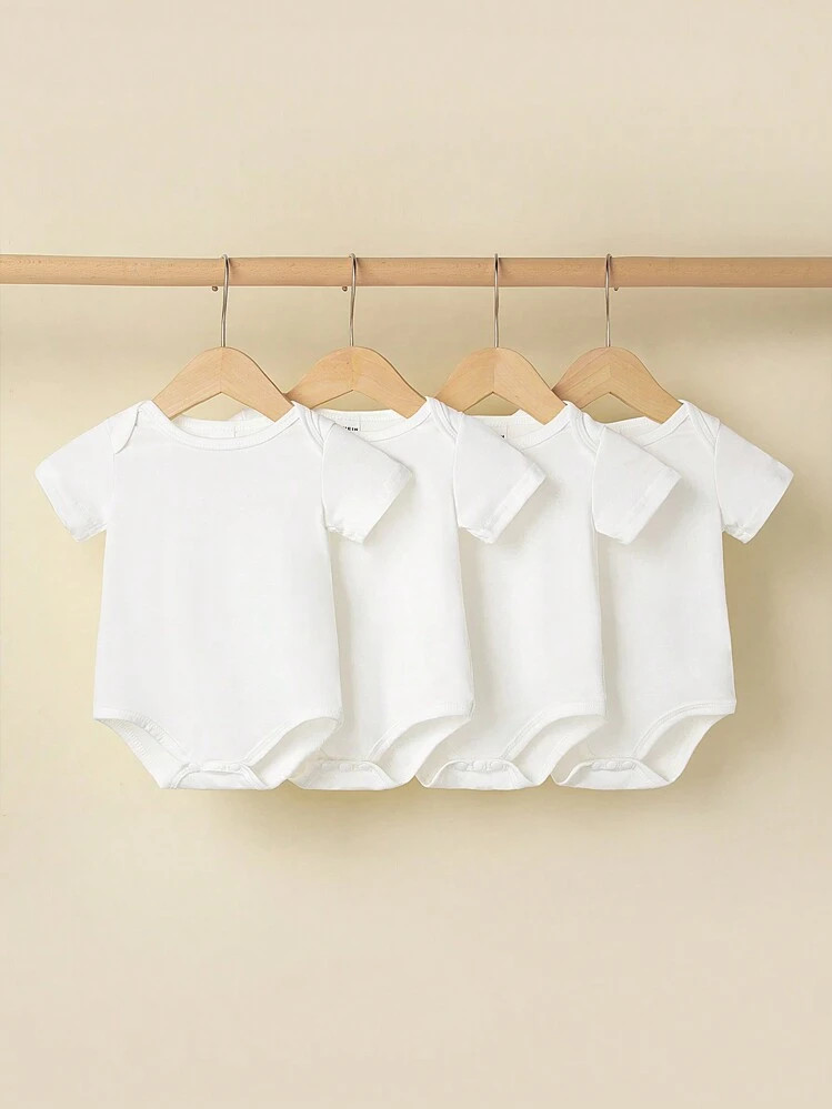 SHEIN Playful Pals 4pcs/Set Newborn Baby Boys' Casual Short Sleeve Rompers, Comfortable & Minimalist, Summer | SHEIN