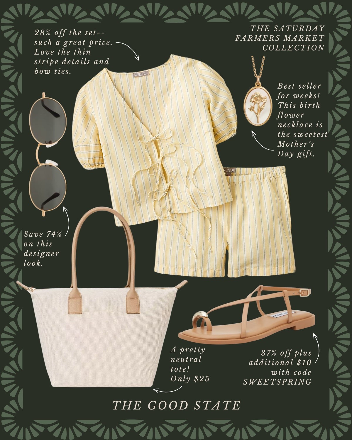 For all the Farmers Market girlies living their best life in the golden morning sunshine with a bouquet of fresh flowers in one hand and a croissant in the other. For the ladies who love all things gingham and floral, their trusty ball cap and the ease of a breezy Springtime dress. This is for the girlies who wake up early for the market and may or may not take a little mid-day nap afterwards…followed by a picnic with all their market goodies and closest girlies of course. This collection is for you🌼🍋☀️

Anthropologie , Anthro, Amazon, Quince, mini dress, maxi dress denim jacket, chore coat, earring, socks, beauty, sunglasses, spring outfit, spring fashion, tote bag, purse, woven purse, spring break, bandanna, scarf, quilted jacket, the good state, Lauren England, gola sneakers, clutch vacation outfit, hoop, earrings, American Eagle, target target fashion, target style sneakers, veja, mini dress, floral dress, wedding guest, dress, Easter, vacation, outfit, ootd, butter yellow, Mother’s Day outfit, Mother’s Day gift, farmers market, dillards, nordstrom, travel outfit, spring fashion 

#LTKSaleAlert #LTKFindsUnder100 #LTKStyleTip