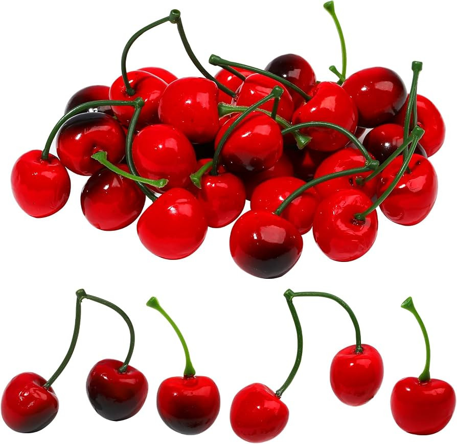 Artificial Cherry, 40 Pack Fake Cherries in Red & Dark Red with Single/Double Stems, Simulation C... | Amazon (US)