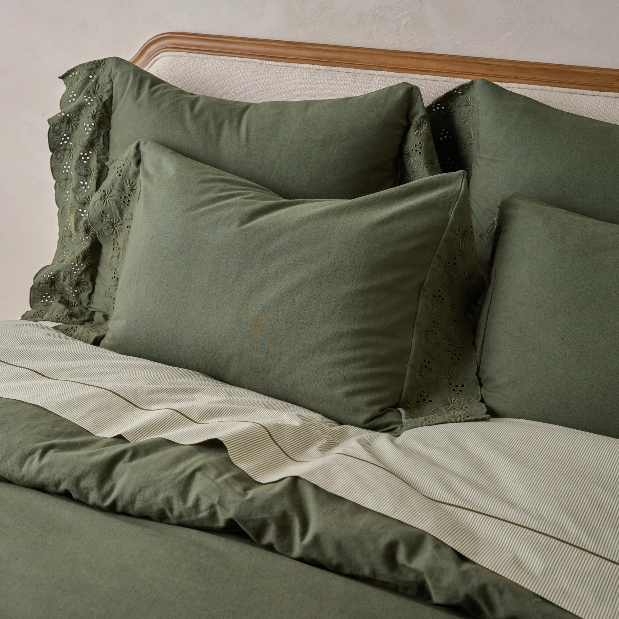 Olive Night Clara Eyelet Flange Quilt + Sham Set (Queen) | Magnolia