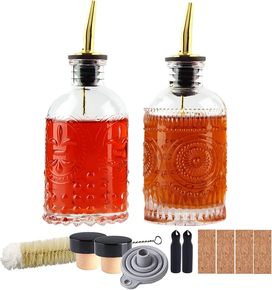 Coffee Syrup Dispenser Bottles Set 2 Pack 7 OZ Simple Small Syrup Bottles Set with Metal Pour Spo... | Amazon (US)