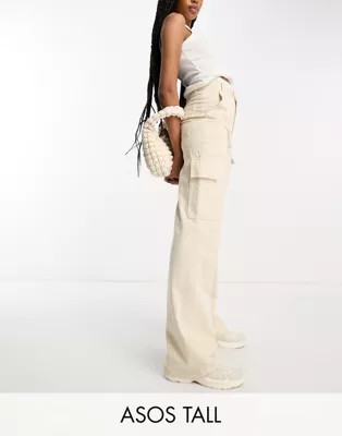 ASOS DESIGN Tall high waisted straight leg cargo trouser in ecru | ASOS (Global)