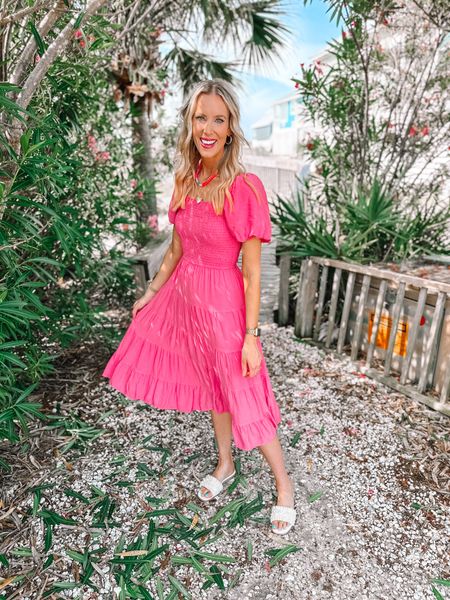 This pink Amazon dress is a perfect beach dress! Easy to pack and wear with sandals!

Vacation dress / smocked dress / puff sleeve dress / midi dresss